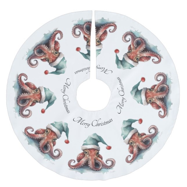 Octopus Christmas Joy, Brauch Polyester Weihnachtsbaumdecke (Vorderseite)