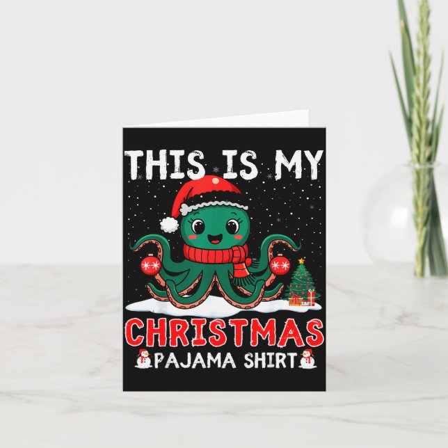 Octopus Christmas Pajama Xmas Santa Hat Octopus Lo Karte (Vorderseite)