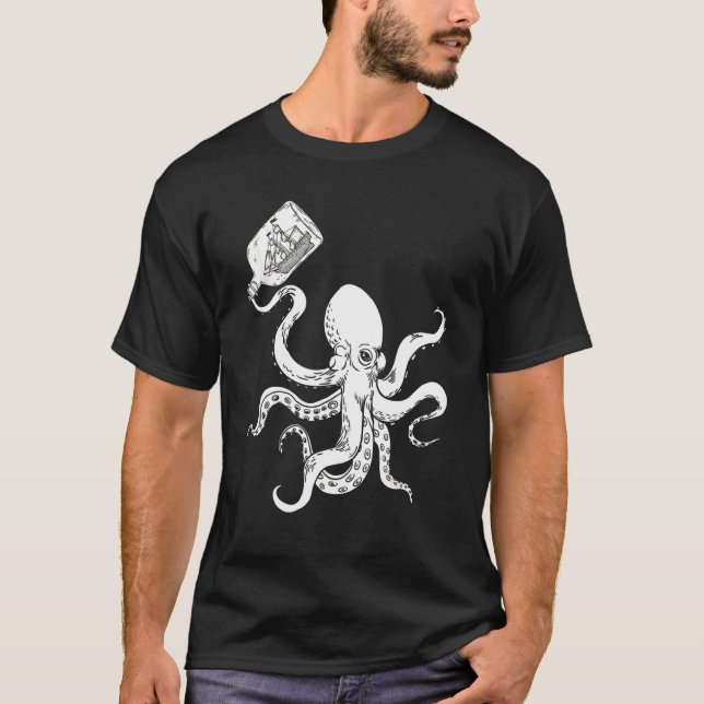 Octopus Clipper Ship in Flasche T-Shirt (Vorderseite)