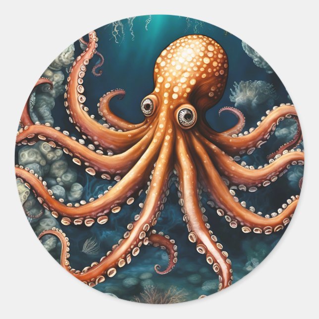Octopus Deep Blue Runder Aufkleber (Vorderseite)