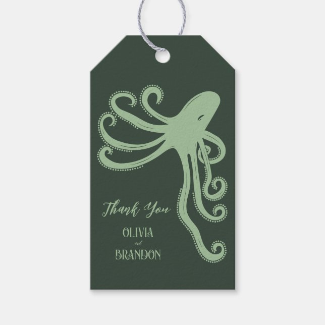 Octopus Deep Sea Modern Wedding, Green Geschenkanhänger (Vorderseite)