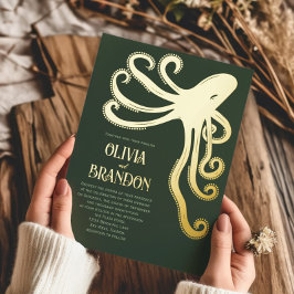 Octopus Deep Sea Stilisierte moderne Hochzeit Folieneinladung