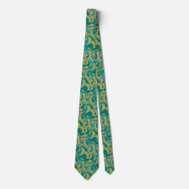 Octopus Design Neck Tie - Gold Türkis Krawatte