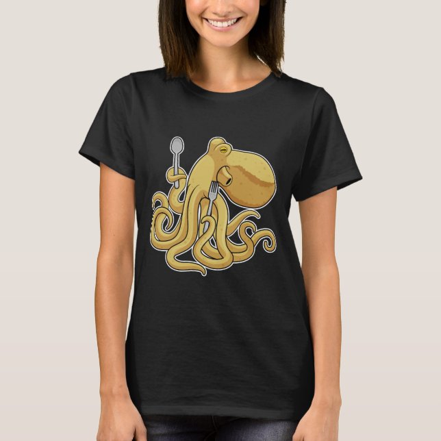 Octopus Eating Spoon Gabel T-Shirt (Vorderseite)