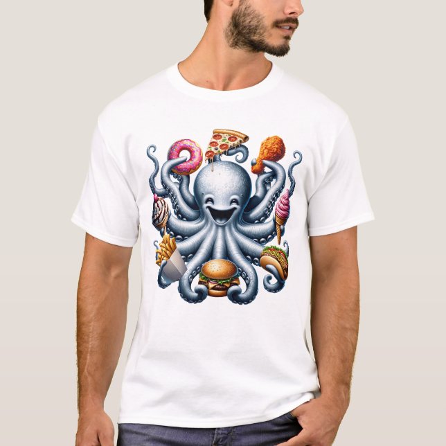 Octopus Fast Food Ice Cream Donut Französischer Po T-Shirt (Vorderseite)