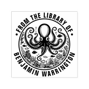 Octopus Fish Seashells Coral Library Name Permastempel