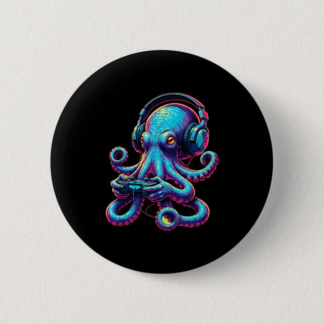 Octopus Gaming Animal Video Games Funny Octopus  Button (Vorderseite)