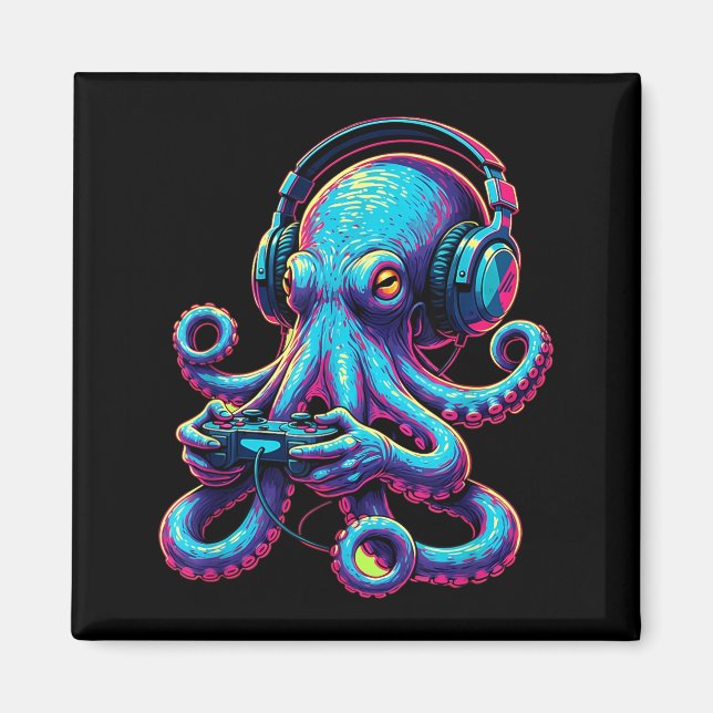 Octopus Gaming Animal Video Games Funny Octopus  Magnet (Vorne)