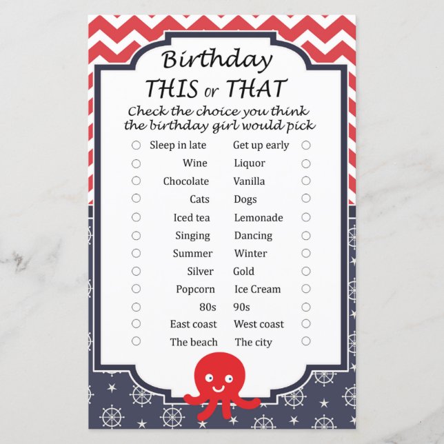 Octopus Geburtstag dieses oder jenes Spiel (Vorderseite)