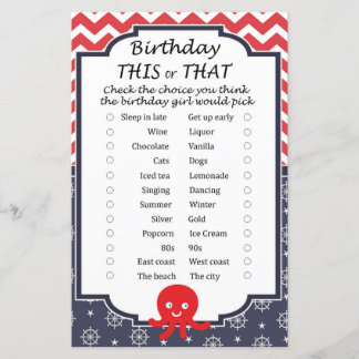 Octopus Geburtstag dieses oder jenes Spiel