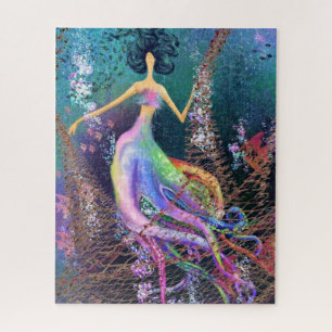 Octopus Girl - Kunst Zeichnend - Abstrakte Ozeanfr Puzzle