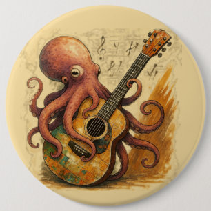 Octopus Gitarre spielen Vintage Musik Kunst Button
