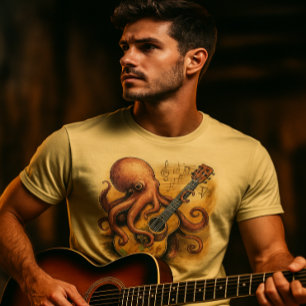 Octopus Gitarre spielen Vintage Musik Kunst T-Shirt