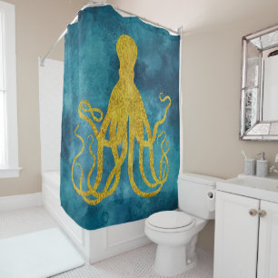 Octopus Gold Leopard Skin Print   Aquamarin Aqua B Duschvorhang