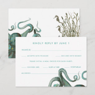 Octopus Green Aquarium Hochzeitsmenü Optionen RSVP Karte