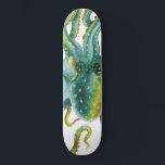 Octopus Green Tentacles Wasserfarben Kunst, Dichtu Skateboard<br><div class="desc">Oktopuskunst</div>