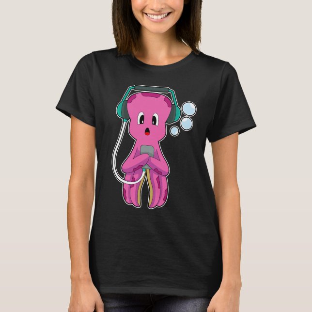 Octopus Headphone Music T-Shirt (Vorderseite)