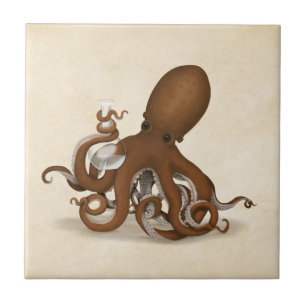 Octopus Holding Chemical Flask Steampunk Science Fliese