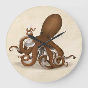 Octopus Holding Chemistry Flask Steampunk Science Große Wanduhr