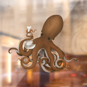 Octopus Holding Glass Flask Chemie Steampunk Fensteraufkleber