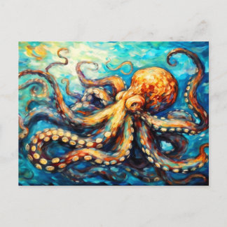 Octopus in Swirling Ocean Oil Painting Postkarte