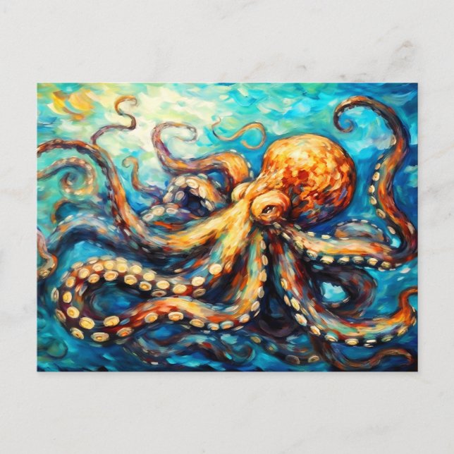 Octopus in Swirling Ocean Oil Painting Postkarte (Vorderseite)