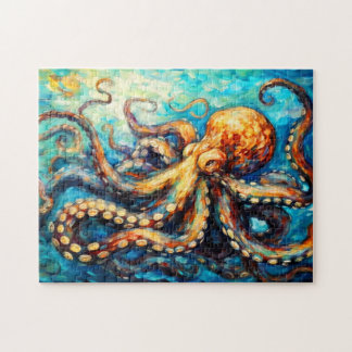 Octopus in Swirling Ocean Oil Painting Puzzle