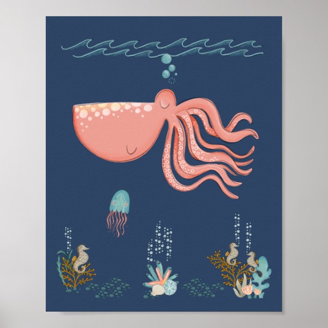 Octopus Kinderzimmer Poster unter Meerestieren (Vorne)