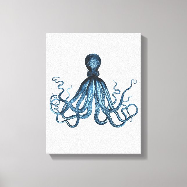 Octopus kraken blaue Küstenwasserfarbe Leinwanddruck (Vorderseite)