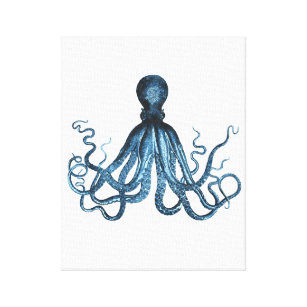 Octopus kraken blaue Küstenwasserfarbe Leinwanddruck