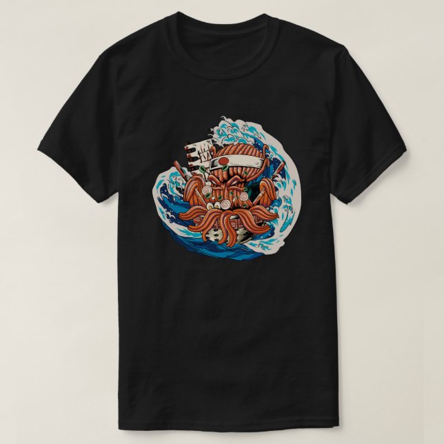 Octopus Kraken essen Japanisches Ramen 1 T-Shirt (Design vorne)