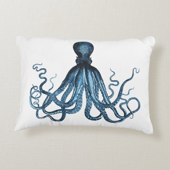 Octopus kraken nautischer Küstenstrand blau Dekokissen (Rückseite)
