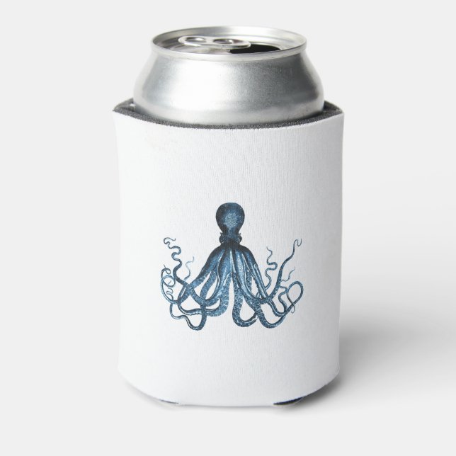 Octopus kraken nautischer Küstenstrand blau Dosenkühler (Kanne Rückseite)