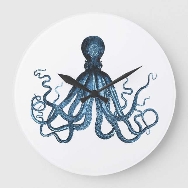 Octopus kraken nautischer Küstenstrand Große Wanduhr (Vorderseite)