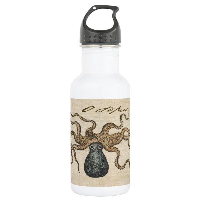 Octopus Kraken Vintag Illustration Edelstahlflasche (Vorderseite)