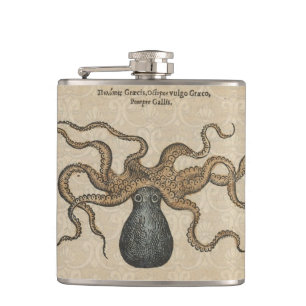 Octopus Kraken Vintag Illustration Flachmann