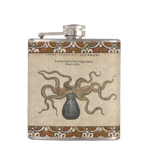 Octopus Kraken Vintag Illustration Flachmann