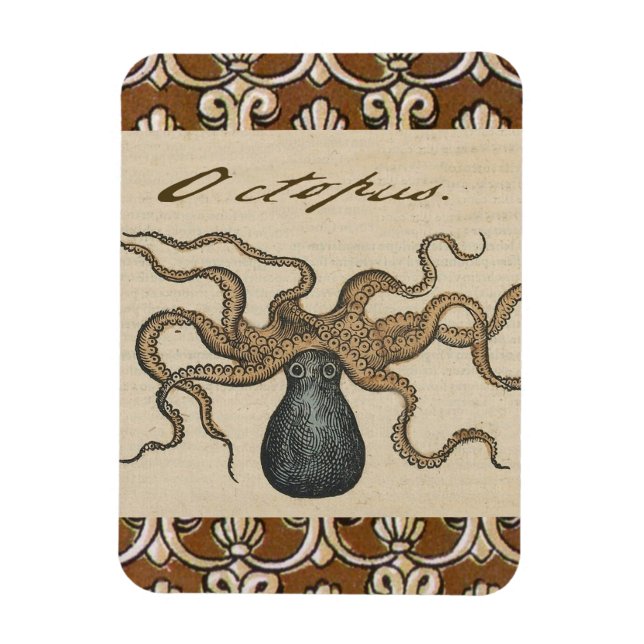 Octopus Kraken Vintag Illustration Magnet (Vertikal)