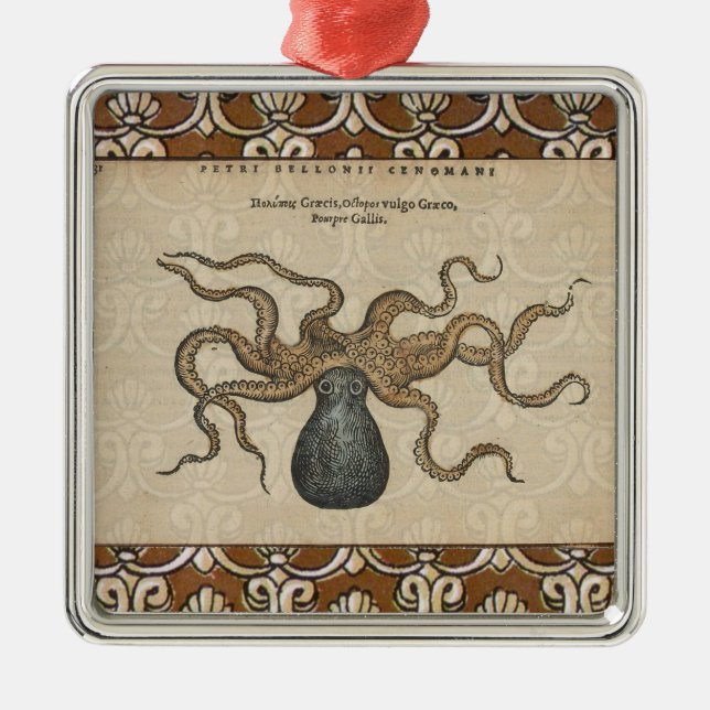 Octopus Kraken Vintag Illustration Ornament Aus Metall (Vorne)