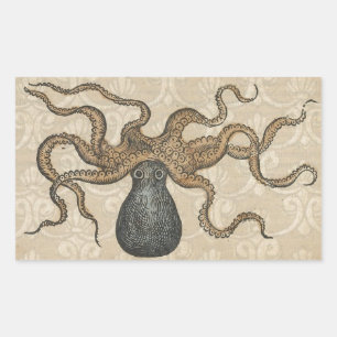 Octopus Kraken Vintag Illustration Rechteckiger Aufkleber
