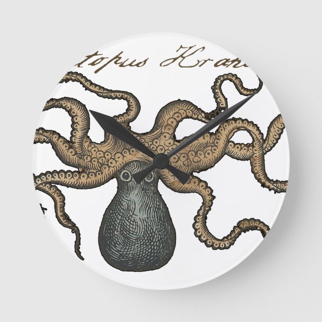 Octopus Kraken Vintag Illustration Runde Wanduhr (Vorderseite)