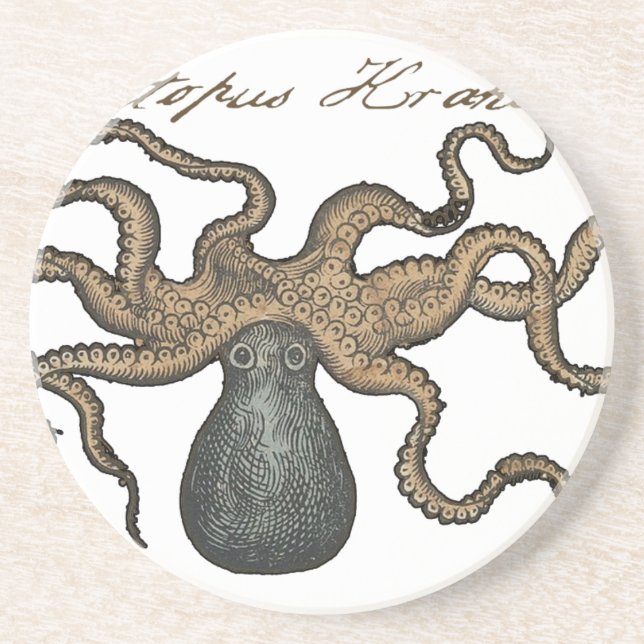 Octopus Kraken Vintag Illustration Sandstein Untersetzer (Vorne)