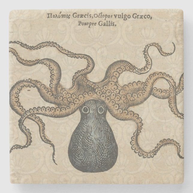 Octopus Kraken Vintag Illustration Steinuntersetzer (Vorderseite)