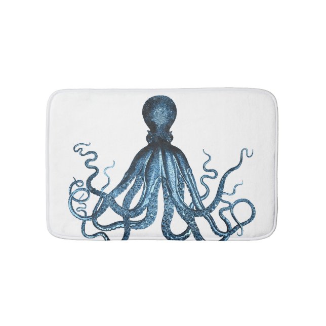 Octopus Küstenstrand Blau weiße Badematten (Vorderseite)