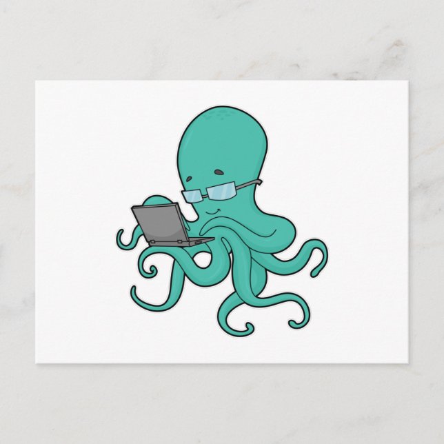 Octopus Laptop Postkarte (Vorderseite)