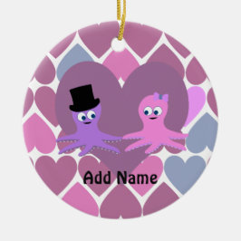 Octopus-Liebe mit Herz-Hintergrund Keramik Ornament