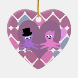 Octopus-Liebe mit Herz-Hintergrund Keramik Ornament