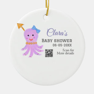 Octopus lila blaue Wasserfarbe Babydusche Seani Keramik Ornament