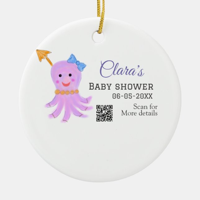 Octopus lila blaue Wasserfarbe Babydusche Seani Keramik Ornament (Vorne)