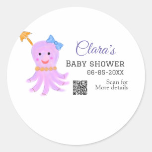 Octopus lila blaue Wasserfarbe Babydusche Seani Runder Aufkleber